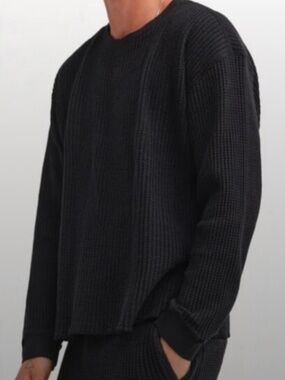 Mate the label mens organic waffle crew neck long sleeve shirt NWT black